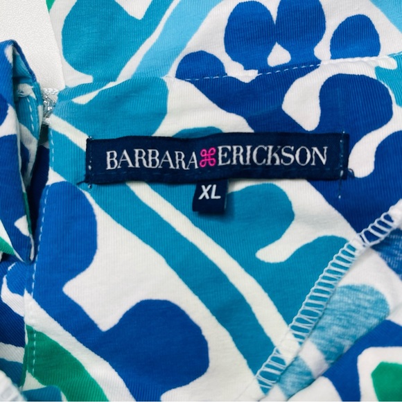 Barbara Erickson Resort Blue & White Mosaic Print Sleeveless Knit Dress Size XL - Picture 6 of 9